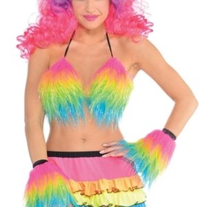 Furry bra skirt and hand covers all new one size small- med